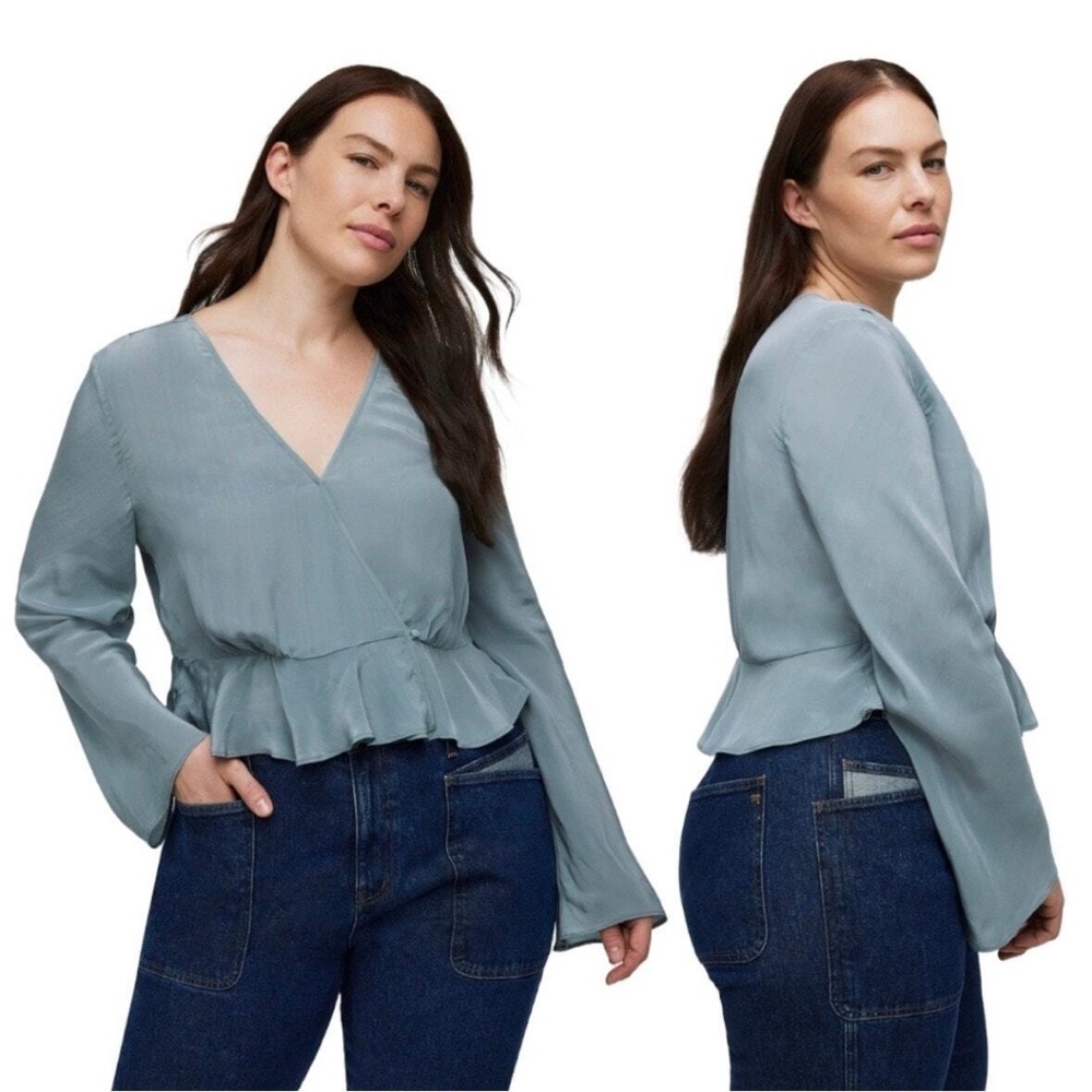 Madewell Bell-Sleeve Wrap Top in Faded River